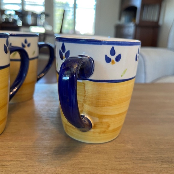 Set of Four (4) Color Strokes Blue Leaves Mugs; Home Collection - Picture 6 of 10